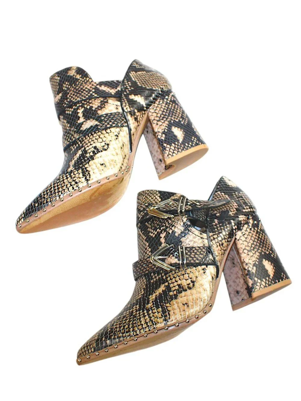 Gianni Bini Decie Snakeskin Studded Buckle Western Booties Size 8.5
